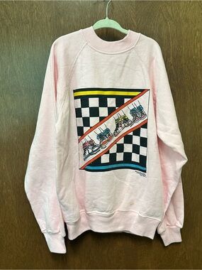 Vintage 80s Hanes crewneck sweatshirt Kids M 10-12 Pink checkered retro sneakers